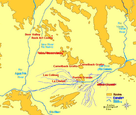 Canales de los Hohokam en el Valle del Sol durante la prehistoria.