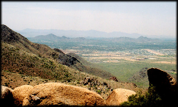 Scottsdale Airport and Airpark can be seen in this view of Scottsdale, from the McDowell Mountains, looking southwest.