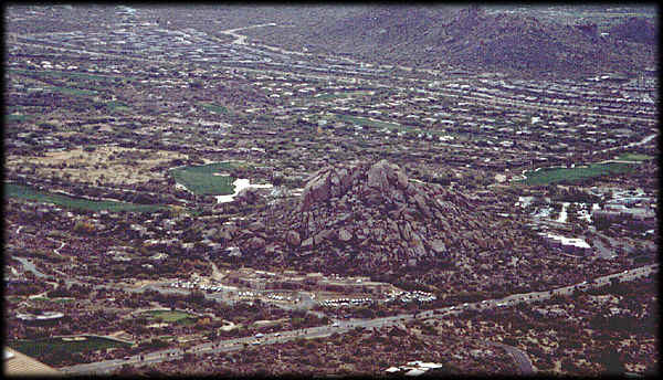 Looking southeast down onto The Boulders Resort in Carefree, from the top of Black Mountain.