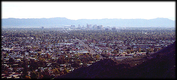 Looking south from near North Mountain, across the Valley of the Sun, towards downtown Phoenix, Arizona.