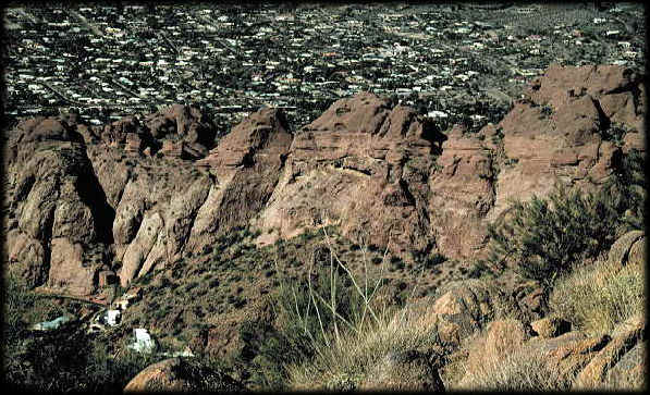 Looking down at the Camel's Head Formation on Camelback Mountain, in Paradise Valley, Arizona.