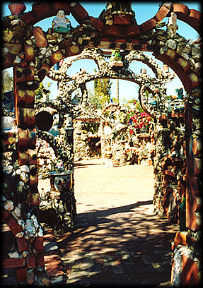 Looking through the entry portal to the Lee Oriental Rock Garden, in Phoenix, Arizona.