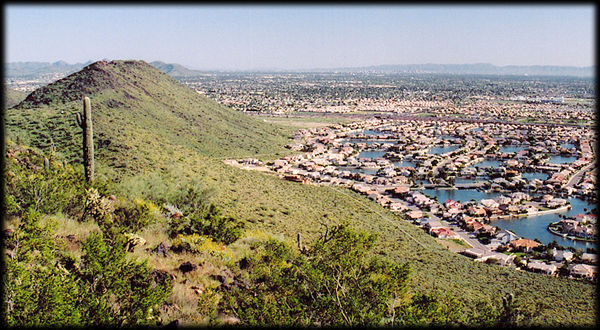 View from the summit of the Hedgpeth Hills, in Phoenix and Glendale, Arizona, looking southeast.