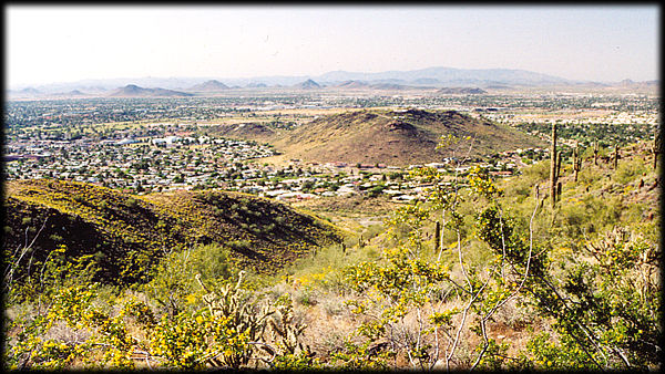 Picturesque Moon Hill, looking northwest, from Shaw Butte, near Moon Valley, in Phoenix, Arizona.