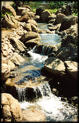 A man-made waterfall in Ro Ho En -- Japanese Friendship Garden in Phoenix, Arizona, where every stone and plant have been consciously placed.