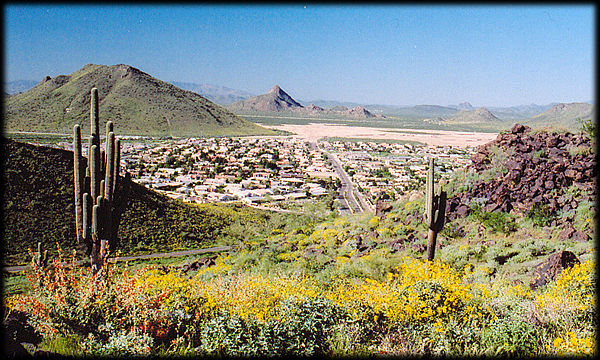 Pyramid Peak stands out in the distance in this view from the Hedgpeth Hills, near Phoenix, Arizona.