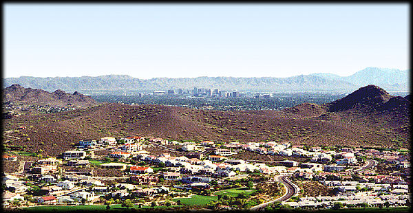 Downtown Phoenix, Arizona from Lookout Mountain, looking SSW.