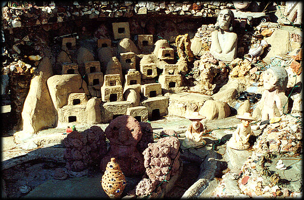Replicas of Anasazi cliff dwellings make an interesting corner at the Sunnyslope Rock Garden, in Phoenix, Arizona.